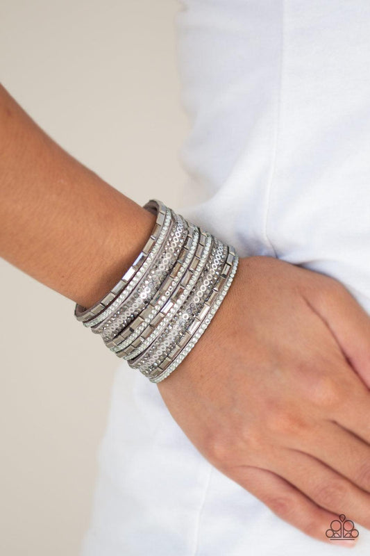 Paparazzi Accessories - A Wait-and-sequin Attitude - Silver Snap Bracelet - Bling by JessieK