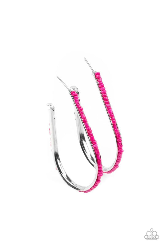 Paparazzi Accessories - Beaded Bauble - Pink Hoop Earrings - Bling by JessieK