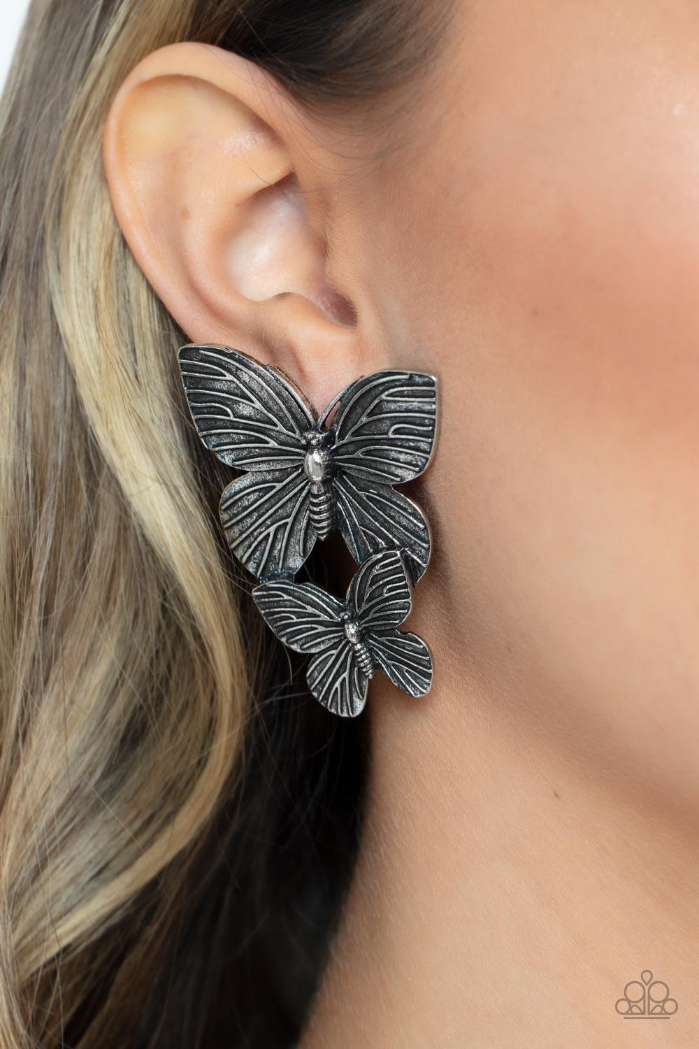 Paparazzi Accessories - Blushing Butterflies - Silver Earrings - Bling by JessieK