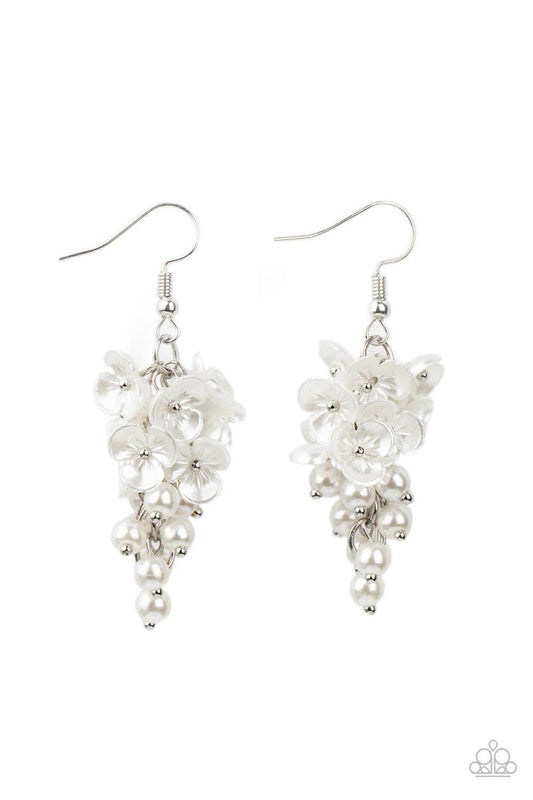 Paparazzi Accessories - Bountiful Bouquets - White Earrings - Bling by JessieK