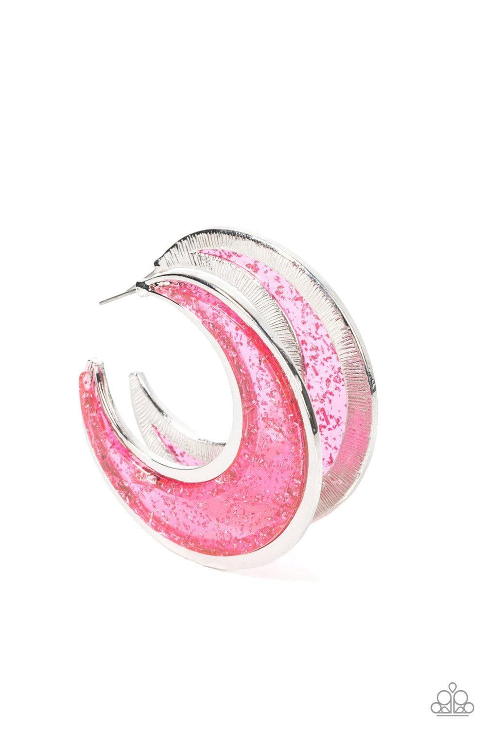 Paparazzi Accessories - Charismatically Curvy - Pink Hoop Earrings - Bling by JessieK