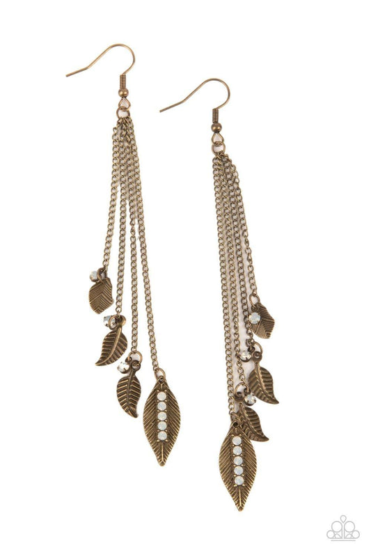 Paparazzi Accessories - Chiming Leaflets - Brass Earrings - Bling by JessieK