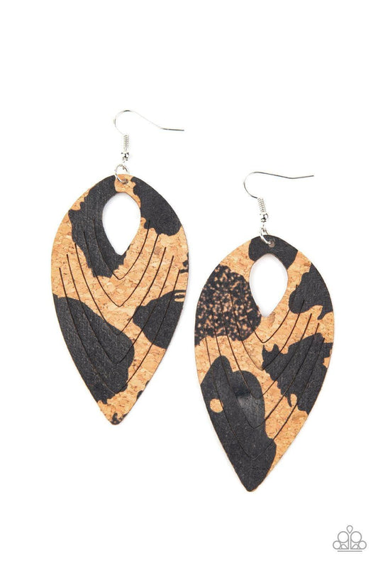 Paparazzi Accessories - Cork Cabana - Black Earrings - Bling by JessieK