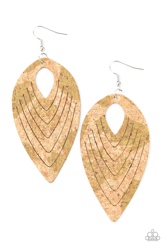 Paparazzi Accessories - Cork Cabana - Green Earrings - Bling by JessieK