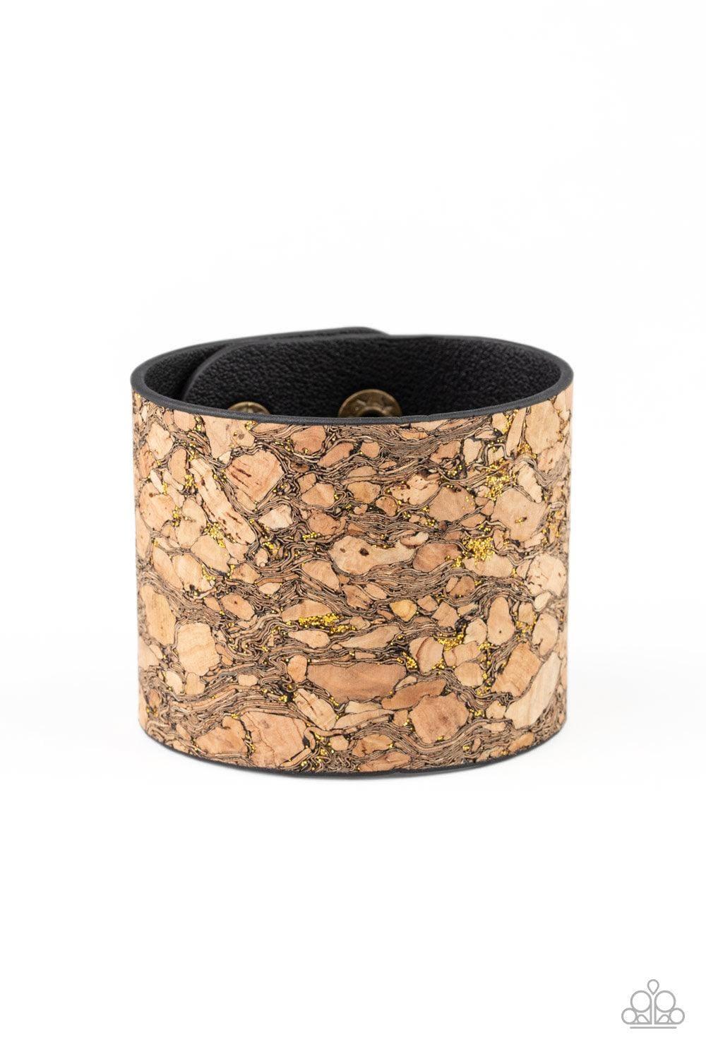 Paparazzi Accessories - Cork Congo - Brass Snap Bracelet - Bling by JessieK
