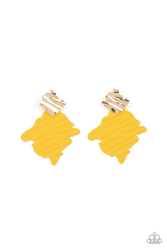 Paparazzi Accessories - Crimped Couture - Yellow Earrings - Bling by JessieK