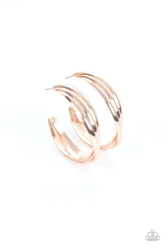 Paparazzi Accessories - Curvy Charmer - Rose Gold Hoop Earrings - Bling by JessieK