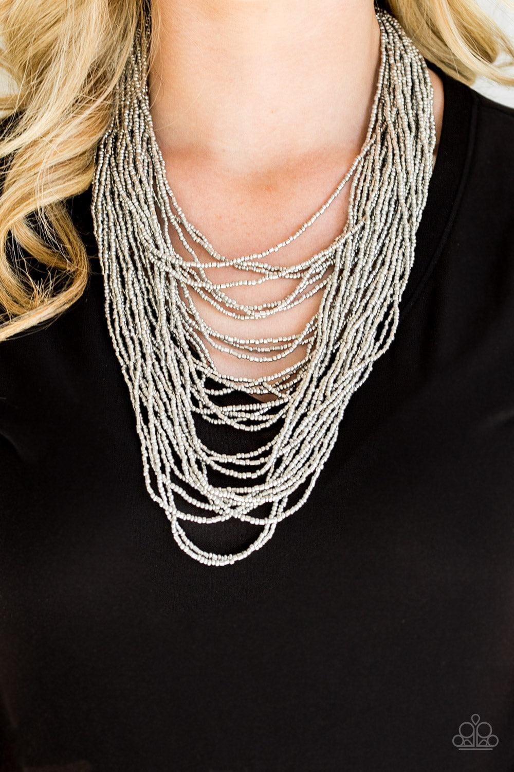 Paparazzi Jewelry Dauntless Dazzle Silver Seed Bead Necklace