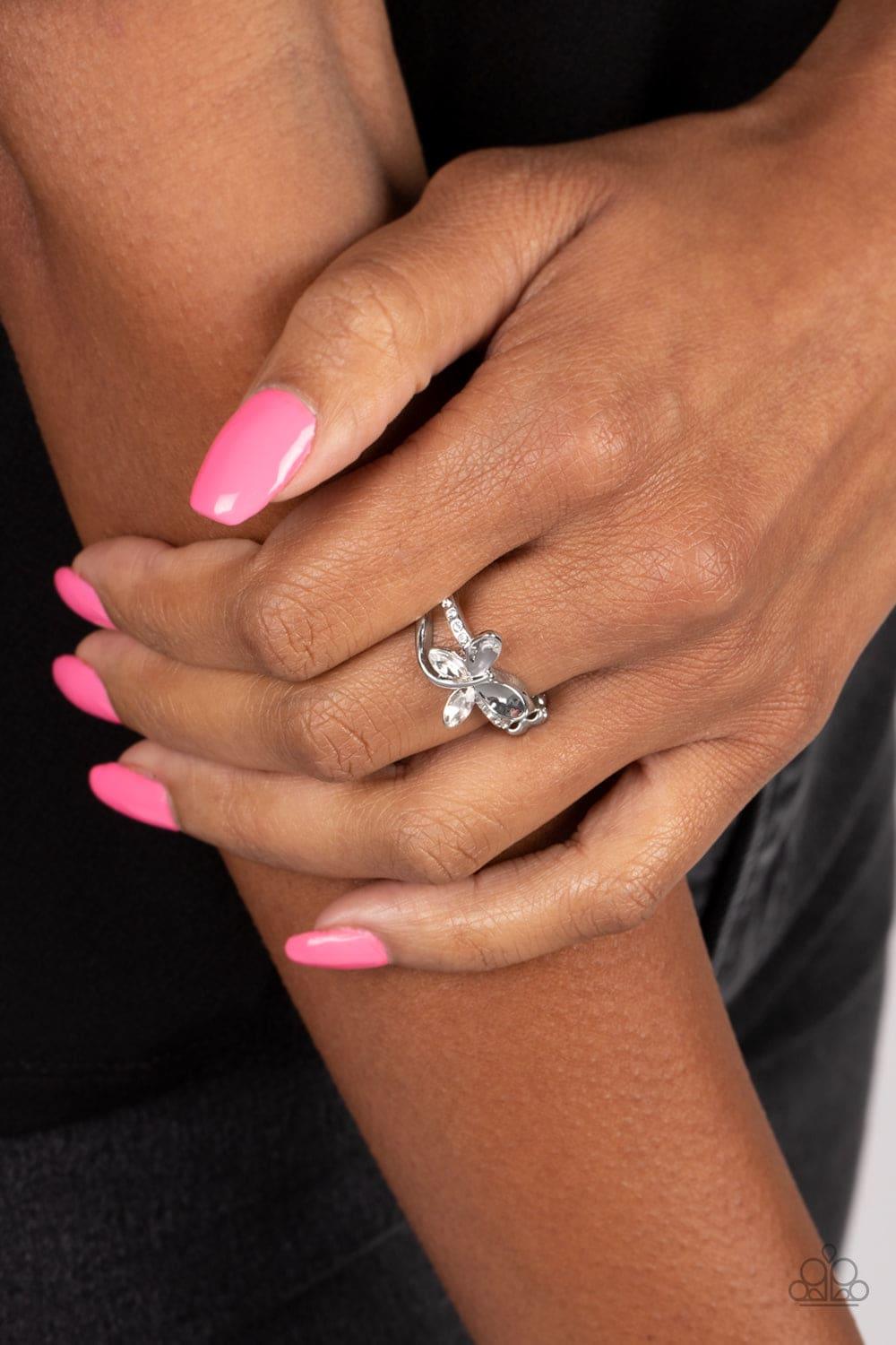 Paparazzi Accessories - Fetching Flutter - White Ring - Bling by JessieK
