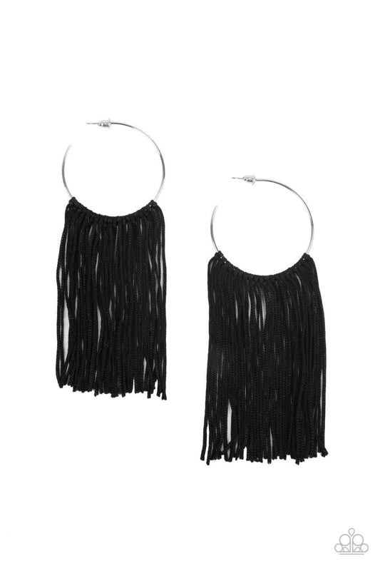 Paparazzi Accessories - Flauntable Fringe - Black Hoop Earrings - Bling by JessieK
