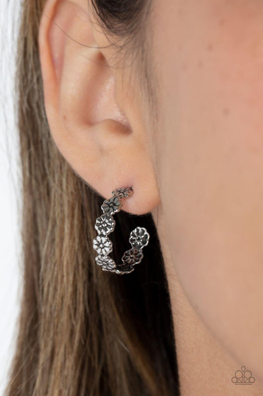 Paparazzi Accessories - Floral Fad - Silver Dainty Hoop Earrings - Bling by JessieK