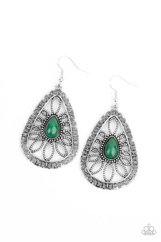 Paparazzi Accessories - Floral Frill - Green Earrings - Bling by JessieK