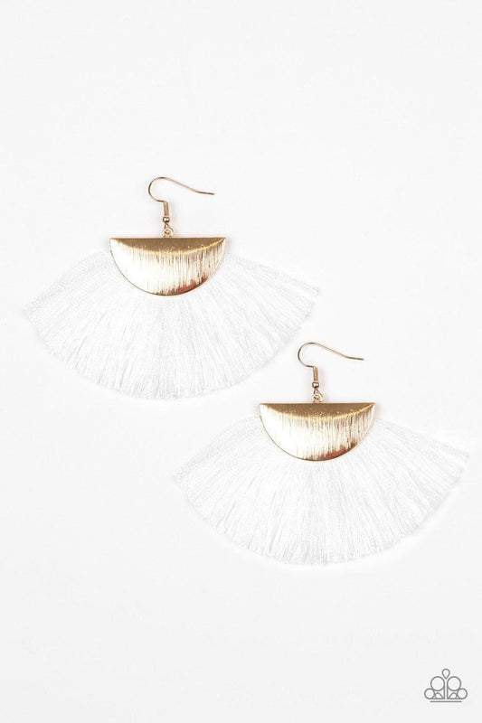Paparazzi Accessories - Fox Trap - White Fringe Earrings - Bling by JessieK