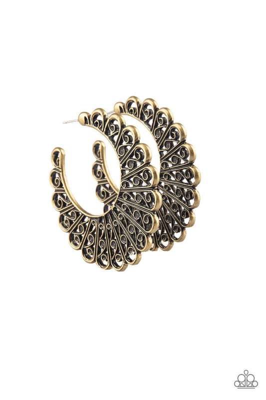 Paparazzi Accessories - Funky Flirt - Brass Hoop Earrings - Bling by JessieK