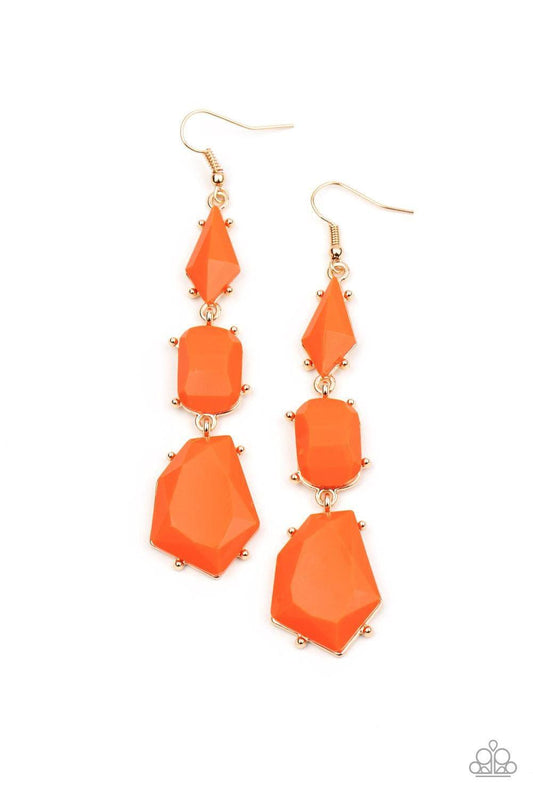 Paparazzi Accessories - Geo Getaway - Orange Earrings - Bling by JessieK