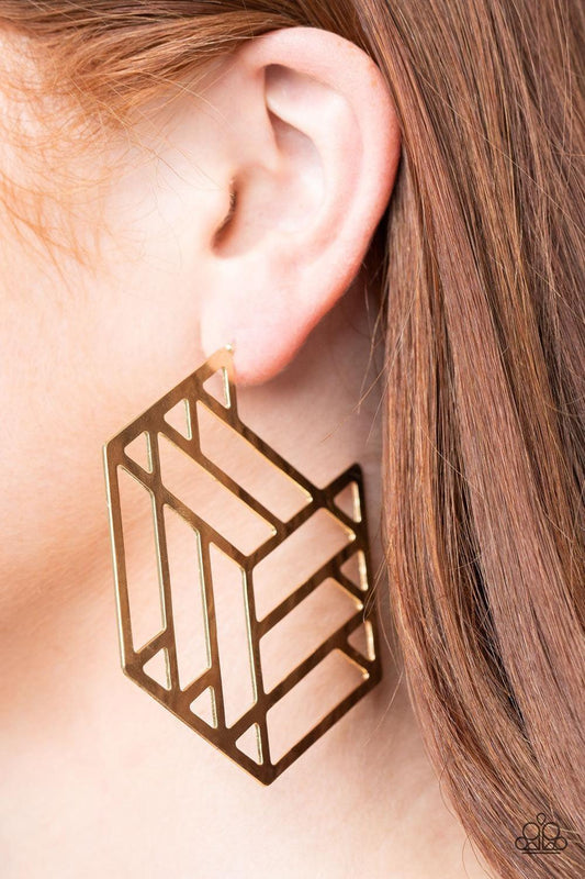 Paparazzi Accessories - Gotta Get Geo-ing - Gold Earrings - Bling by JessieK