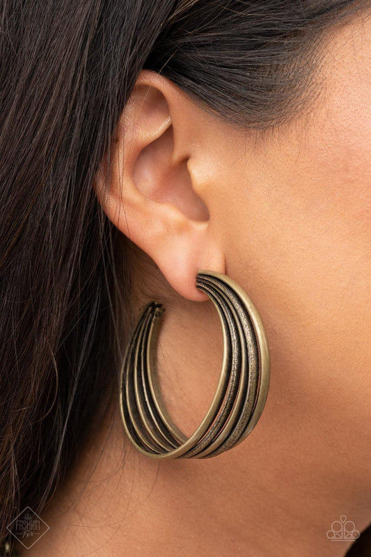 Paparazzi Accessories - In Sync - Brass Hoop Earrings - Bling by JessieK