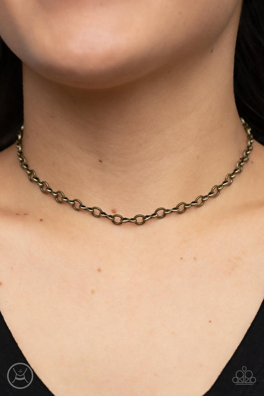 Paparazzi Accessories - Keepin It Chic - Brass Choker Necklace - Bling by JessieK