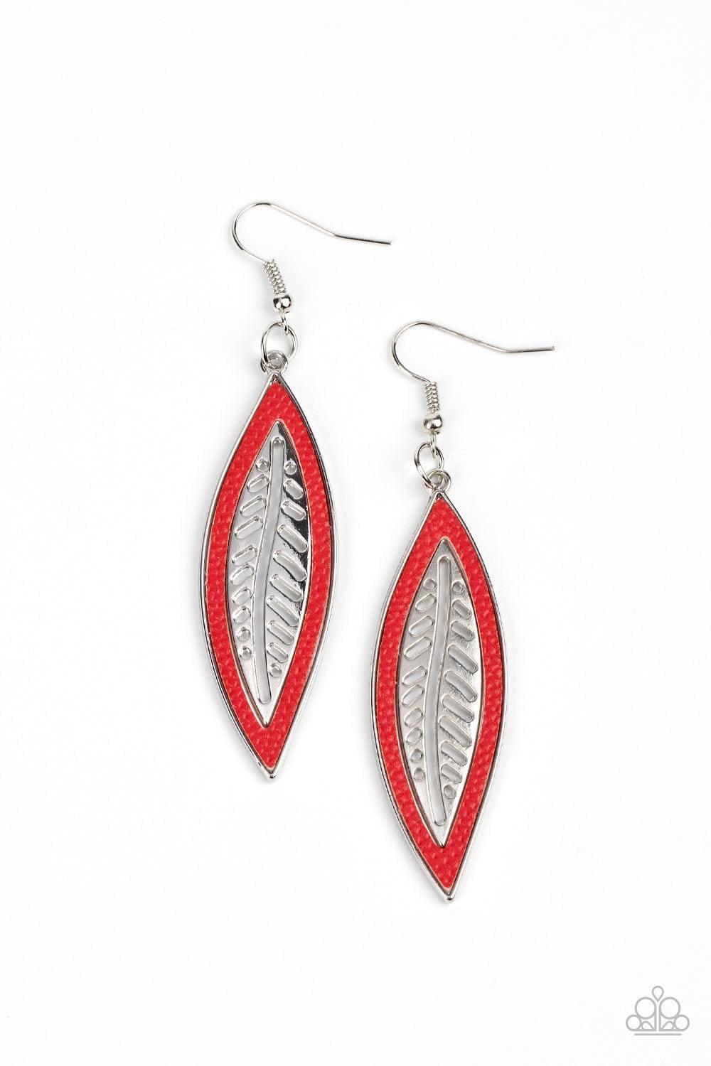Paparazzi Accessories - Leather Lagoon - Red Earrings - Bling by JessieK