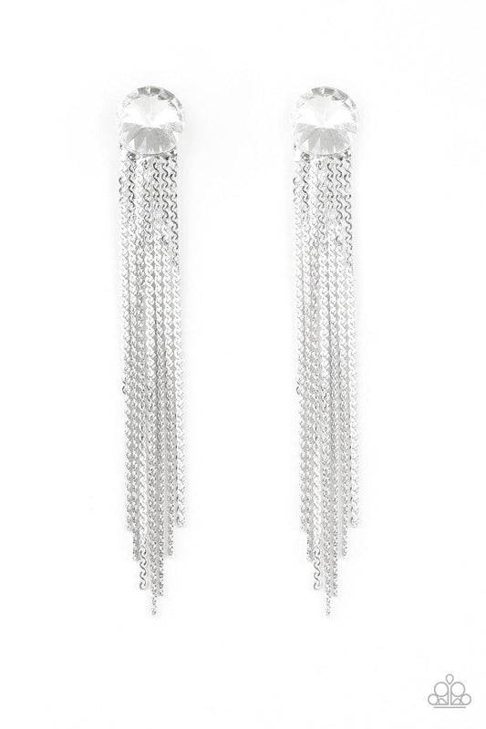Paparazzi Accessories - Level Up - White Earrings - Bling by JessieK