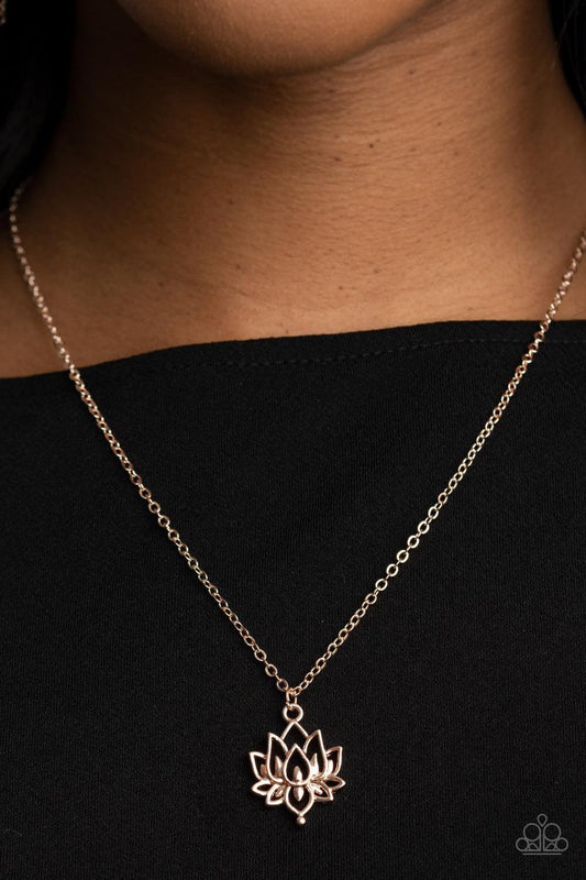 Paparazzi Accessories - Lotus Retreat - Rose Gold Dainty Necklace - Bling by JessieK