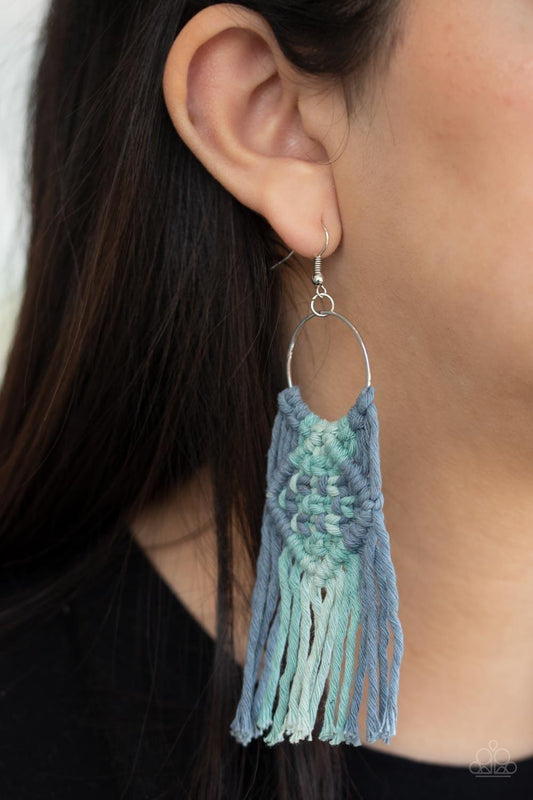 Paparazzi Accessories - Macrame Rainbow - Blue Earrings - Bling by JessieK