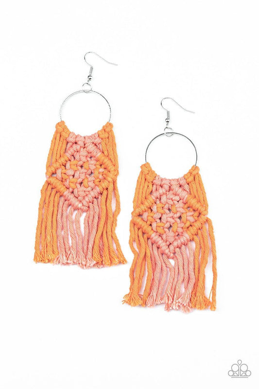 Paparazzi Accessories - Macrame Rainbow - Orange (Coral) Earrings - Bling by JessieK