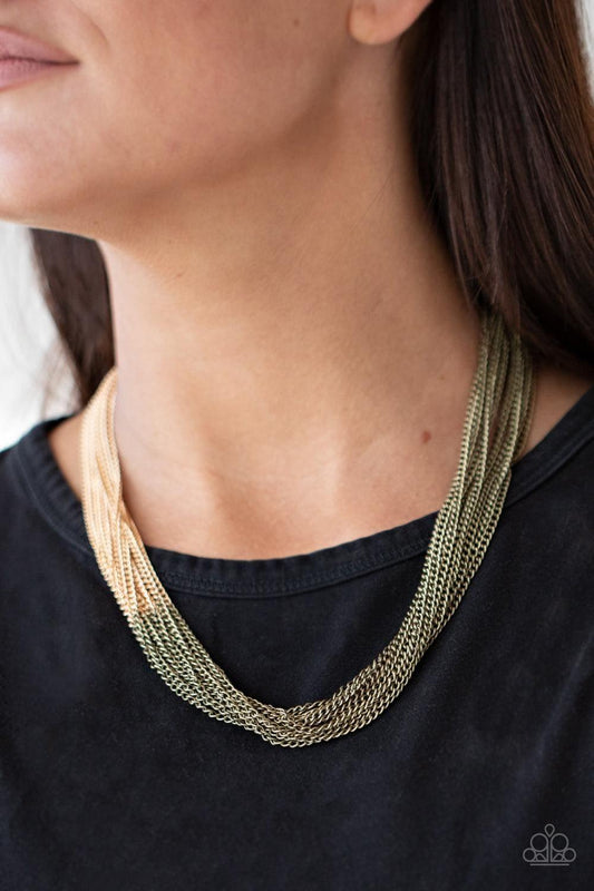 Paparazzi Accessories - Metallic Merger - Brass Necklace - Bling by JessieK