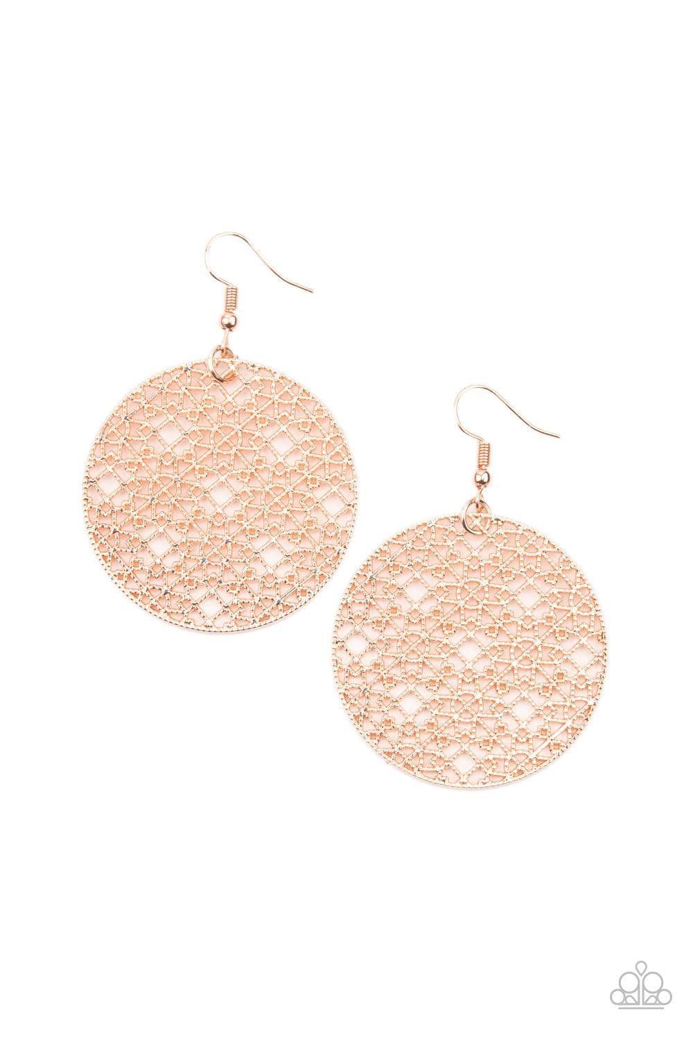 Paparazzi Accessories - Metallic Mosaic - Rose Gold Earrings - Bling by JessieK