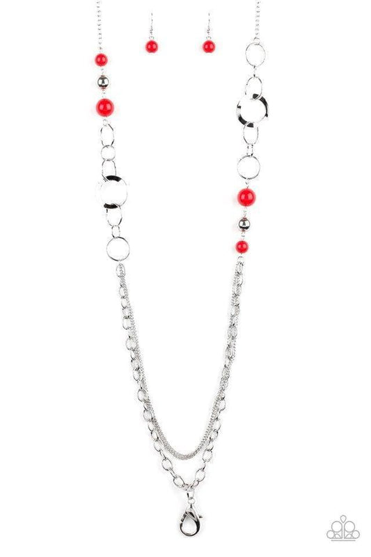Paparazzi Accessories - Modern Motley - Red Lanyard Necklace - Bling by JessieK