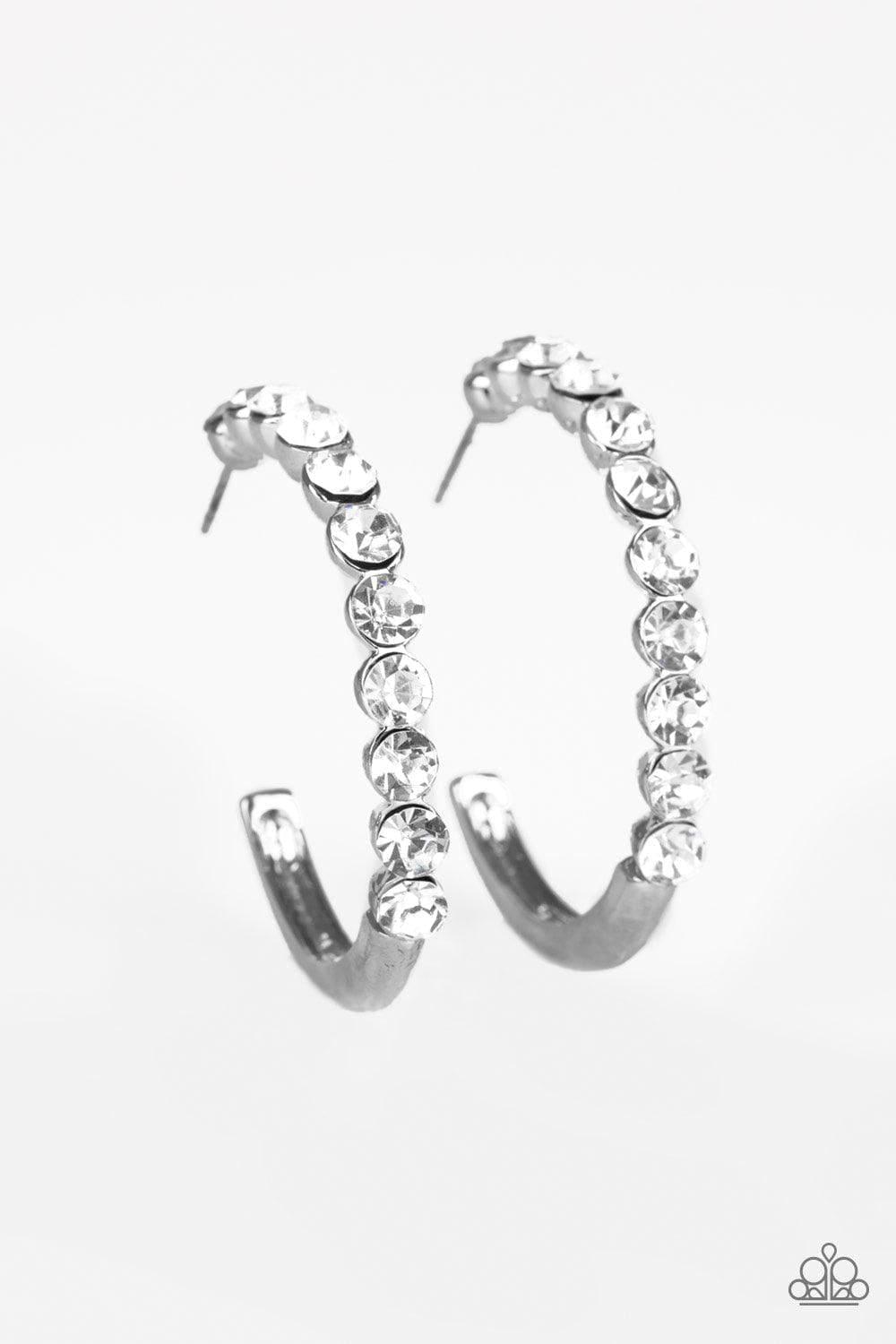 Paparazzi Accessories - My Kind Of Shine - White Hoop Earrings - Bling by JessieK