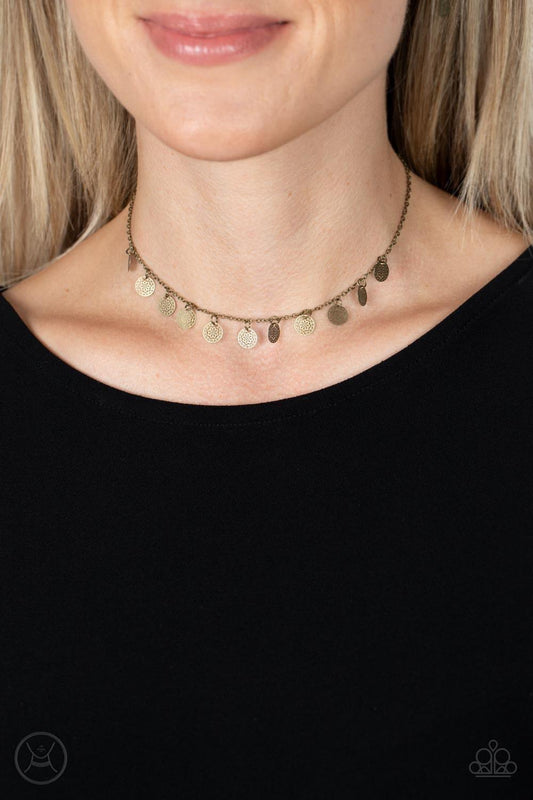 Paparazzi Accessories - On My Chime - Brass Choker Necklace - Bling by JessieK
