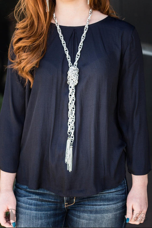 Paparazzi Accessories - Paparazzi Blockbuster Necklace: Scarfed For Attention Silver - Bling by JessieK