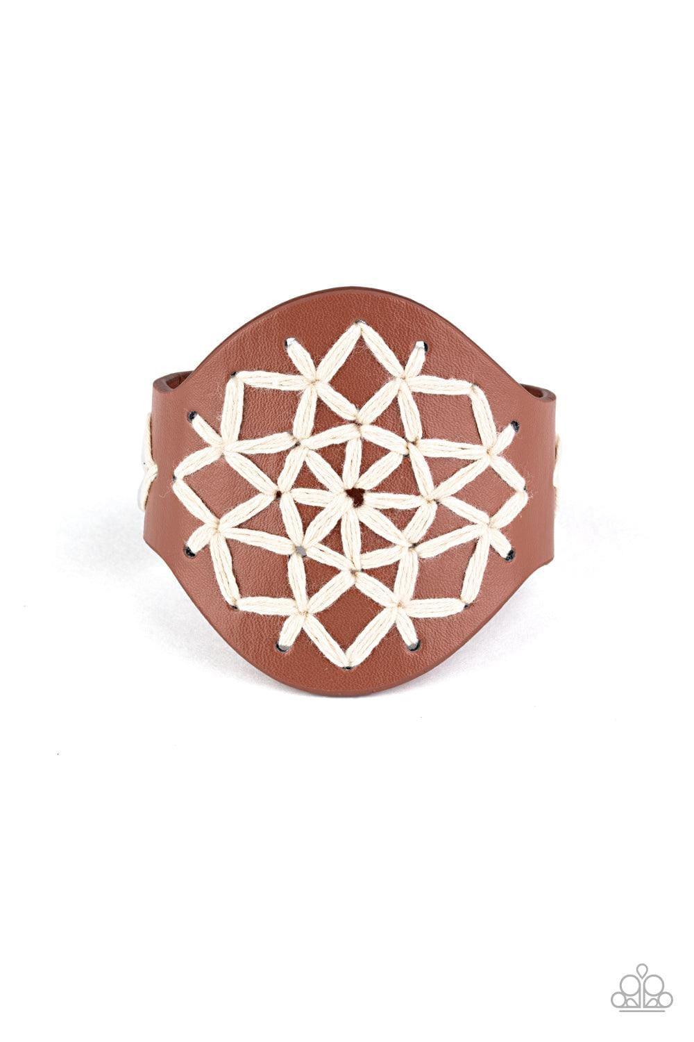 Paparazzi Accessories - Paparazzi Jewelry a Cross-stitch In Time - Brown Snap Bracelet - Bling by JessieK