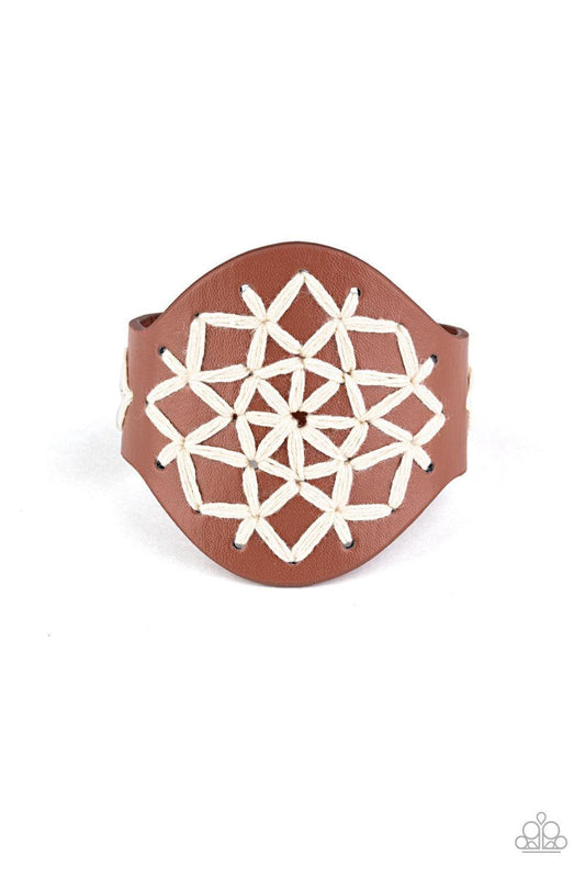 Paparazzi Accessories - Paparazzi Jewelry a Cross-stitch In Time - Brown Snap Bracelet - Bling by JessieK