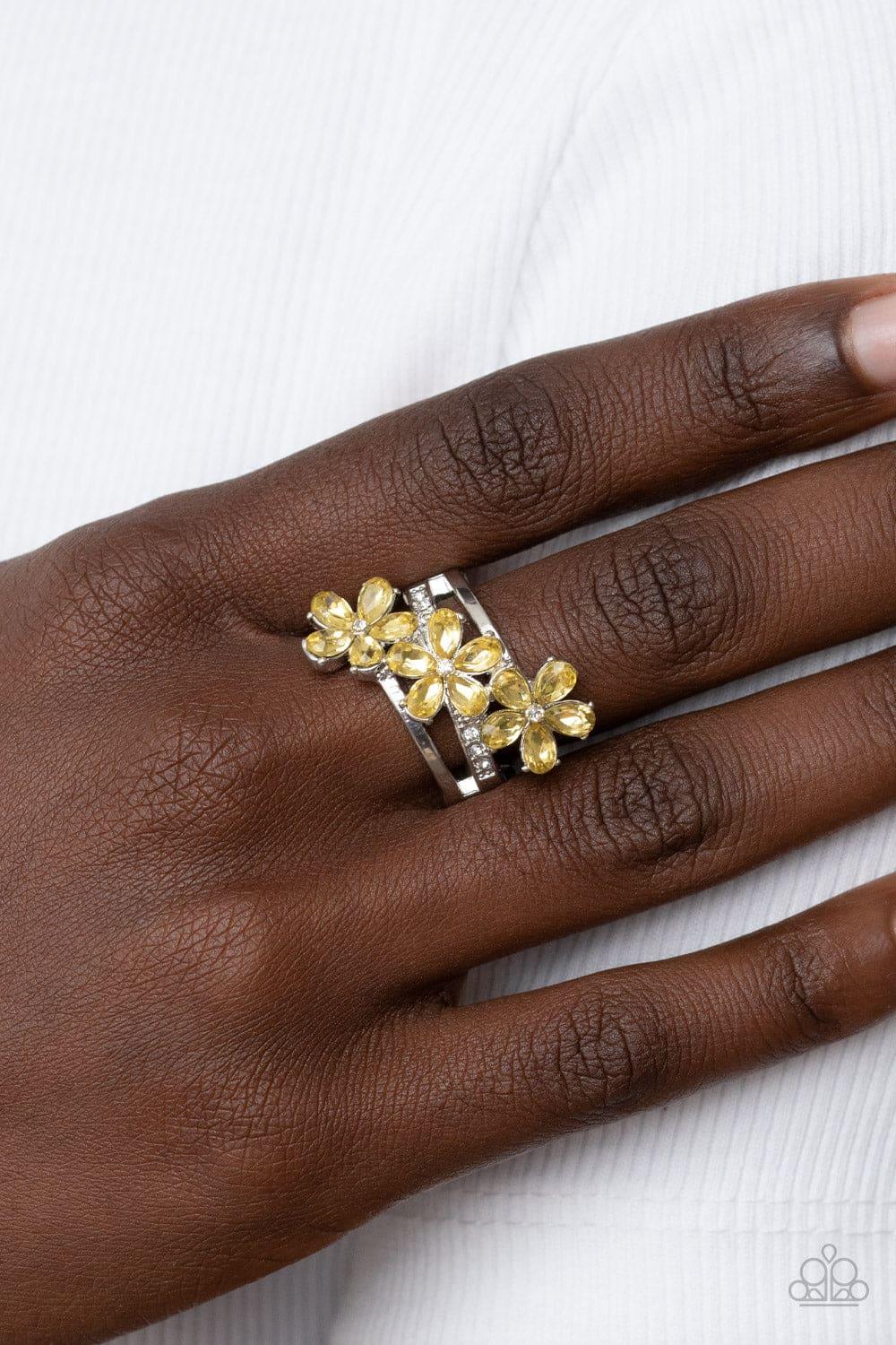 Paparazzi Accessories - Posh Petals - Yellow Ring - Bling by JessieK