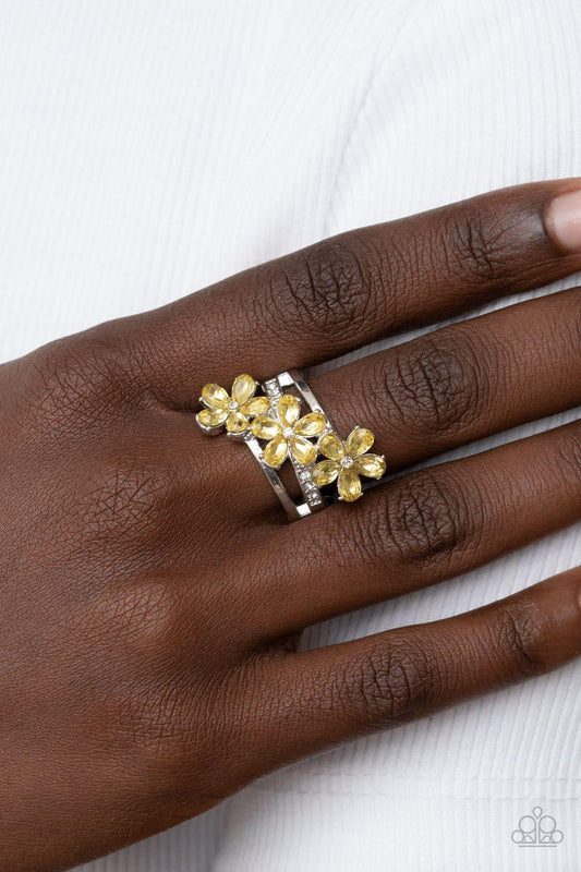 Paparazzi Accessories - Posh Petals - Yellow Ring - Bling by JessieK