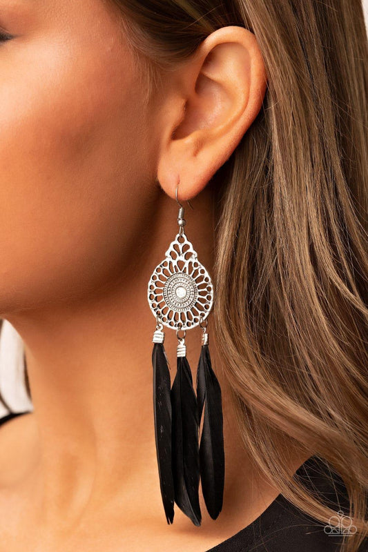 Paparazzi Accessories - Pretty In Plumes - Black Earrings - Bling by JessieK