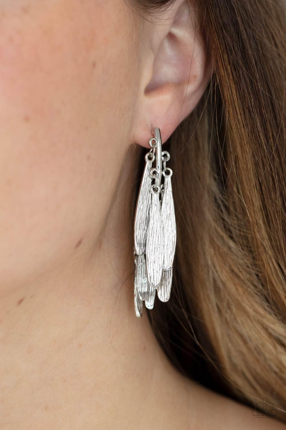 Paparazzi Accessories - Pursuing The Plumes - Silver Earrings - Bling by JessieK