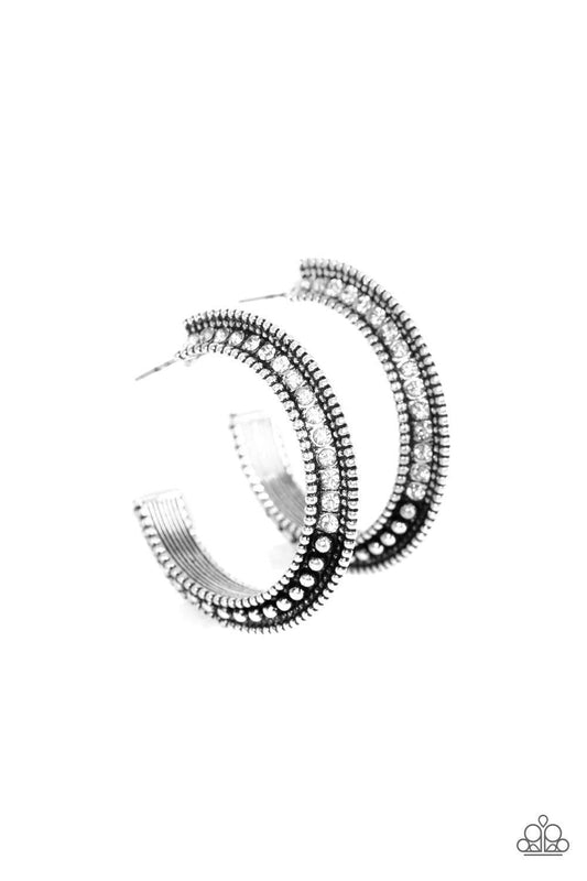 Paparazzi Accessories - Retro Reverberation - White Hoop Earrings - Bling by JessieK