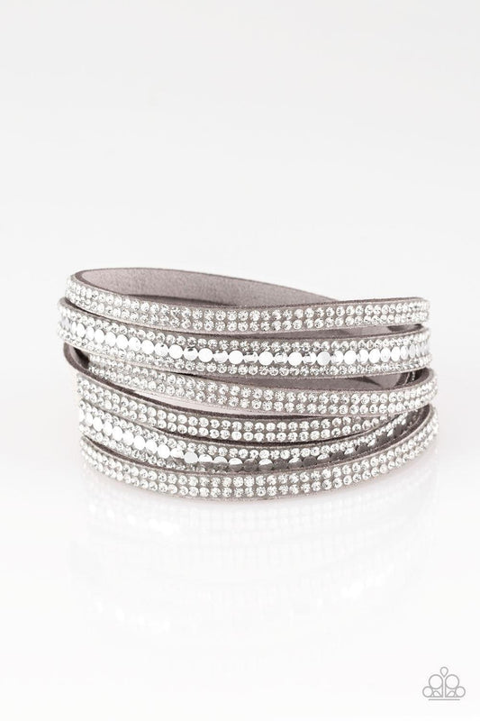 Paparazzi Accessories - Rock Star Attitude - Silver/white Double Snap Bracelet - Bling by JessieK
