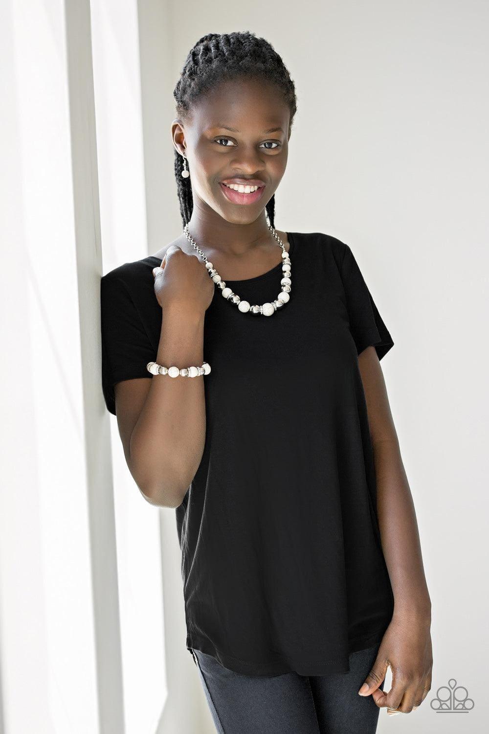 Paparazzi Accessories - Ruling Class Radiance - White Stretch Bracelet - Bling by JessieK