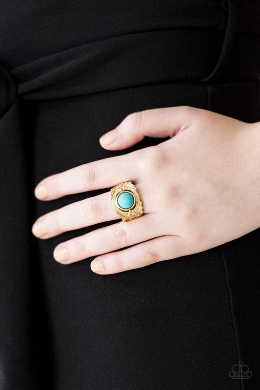 Paparazzi Accessories - Stand Your Ground - Gold Turquoise Ring - Bling by JessieK