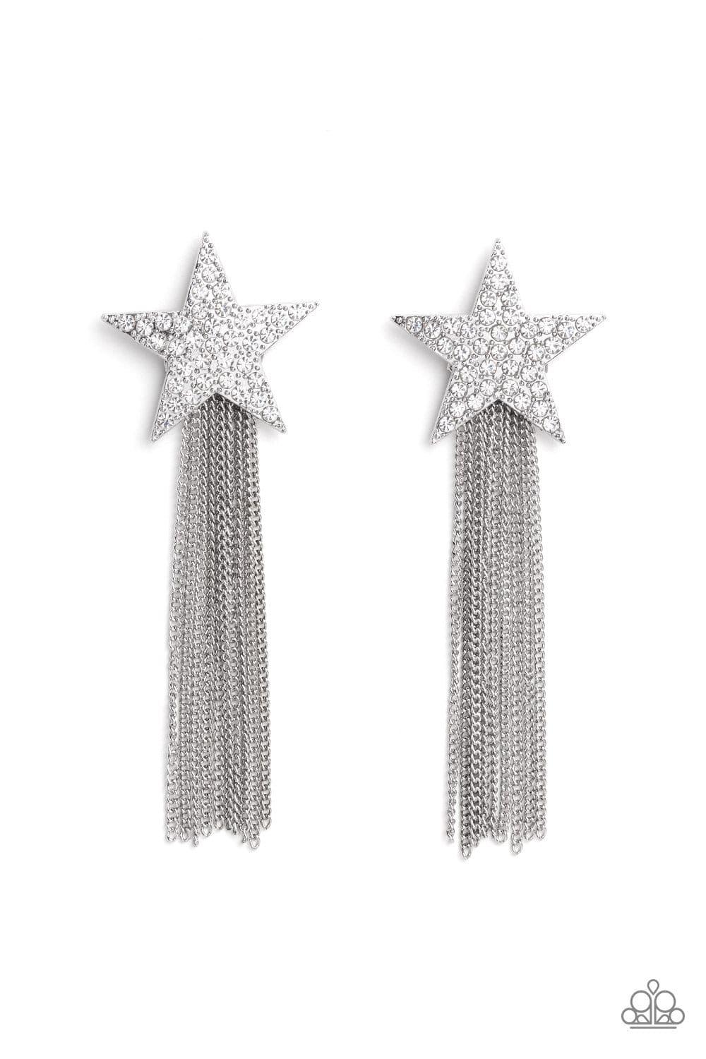 Paparazzi Accessories - Superstar Solo - White Earrings - Bling by JessieK