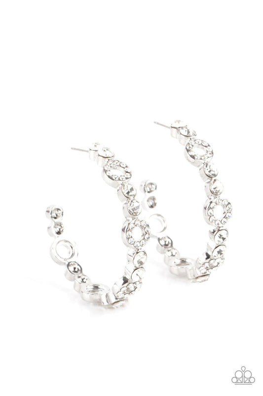 Paparazzi Accessories - Swoon-worthy Sparkle - White Hoop Earrings - Bling by JessieK
