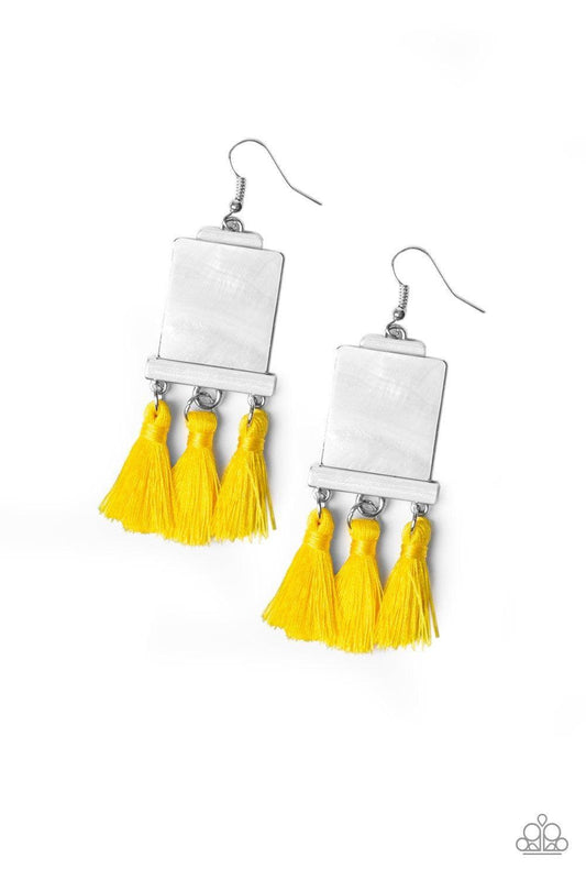 Paparazzi Accessories - Tassel Retreat - Yellow Earrings - Bling by JessieK