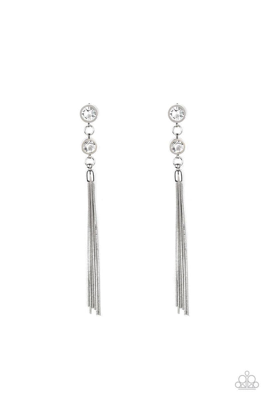 Paparazzi Accessories - Tassel Twinkle - White Earrings - Bling by JessieK