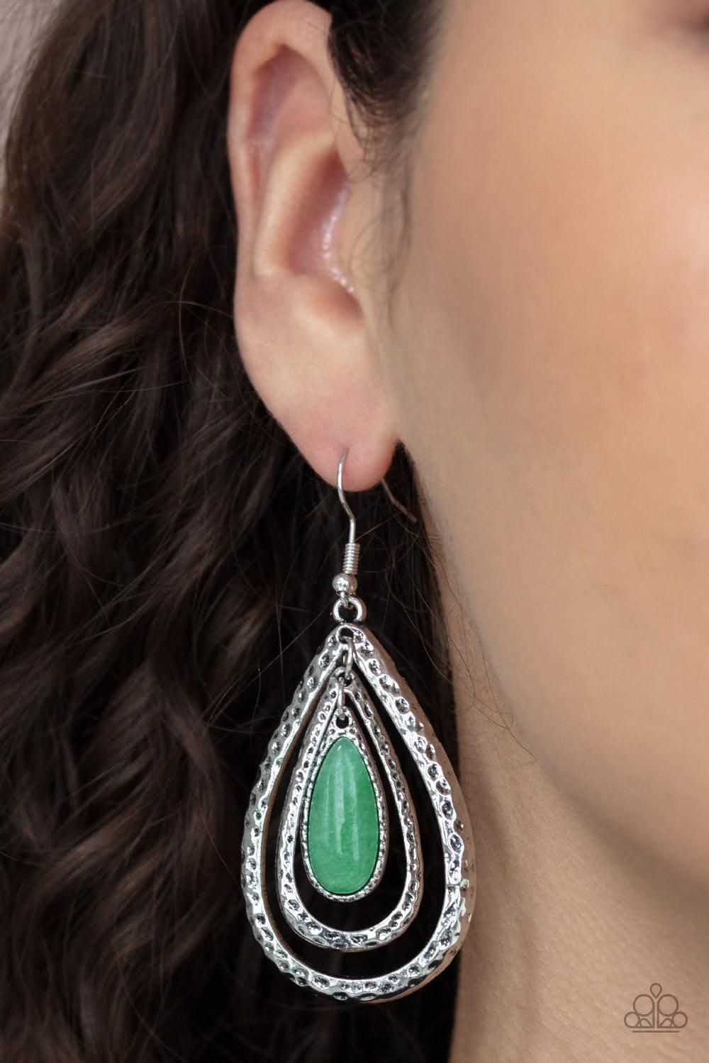 Paparazzi Accessories - Teardrop Torrent - Green Earrings - Bling by JessieK
