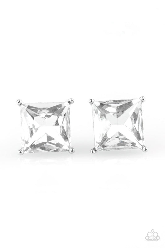 Paparazzi Accessories - The Big Bang - White Post Earrings - Bling by JessieK