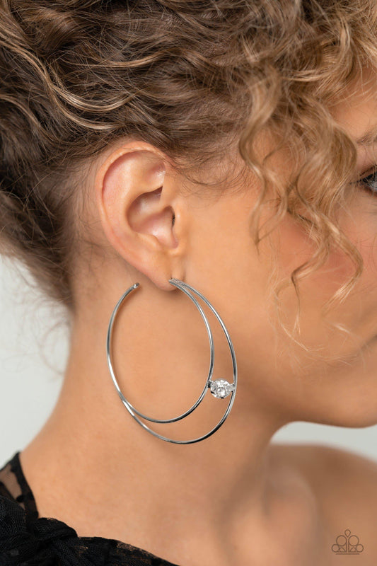 Paparazzi Accessories - Theater Hoop - White Hoop Earrings - Bling by JessieK